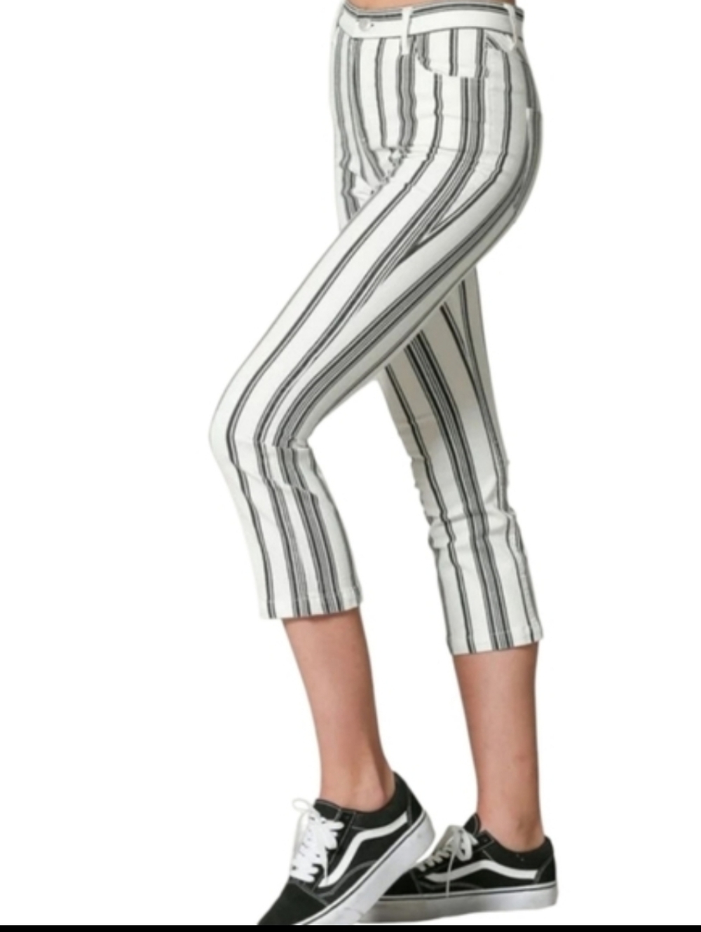 Blank Paige Striped Cropped Cream/Black Cotton Casual Boho Stretchy Pants Sz M